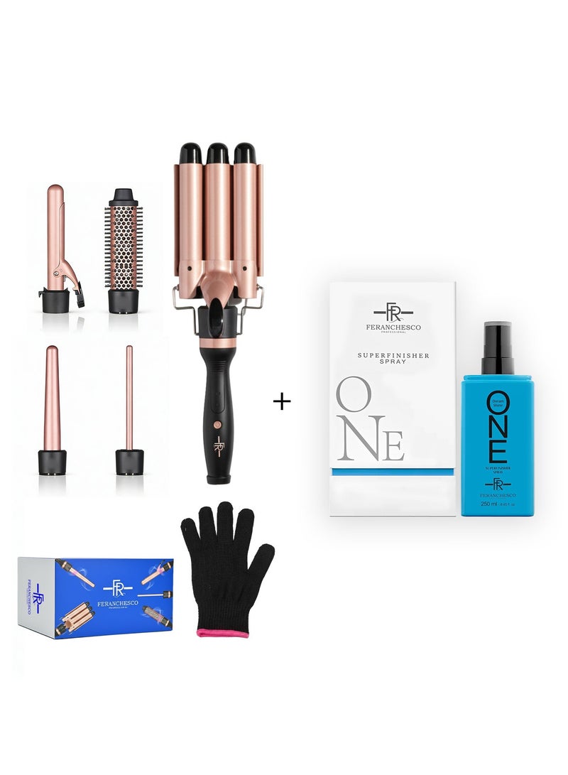 FERANCHESCO Stylish Shine & Curl Set – 5‑in‑1 Curling Wand & Shine Spray - Image 1